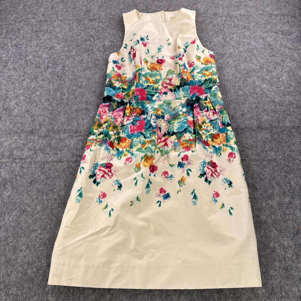 Maeve Anthropologie Dress Womens 4 Ivory Floral Sleeveless Lined Fit & Flare